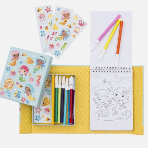 2pc lot Tiger Tribe Coloring Set Adventure & Mermaid Take Along Travel Art Kit - Picture 9 of 10